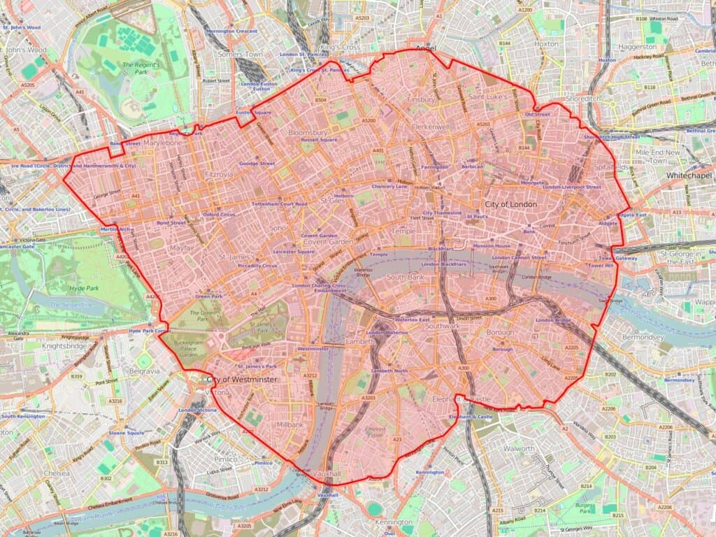 London Congestion Charge Zone Map (PDF, Printable, Downloadable