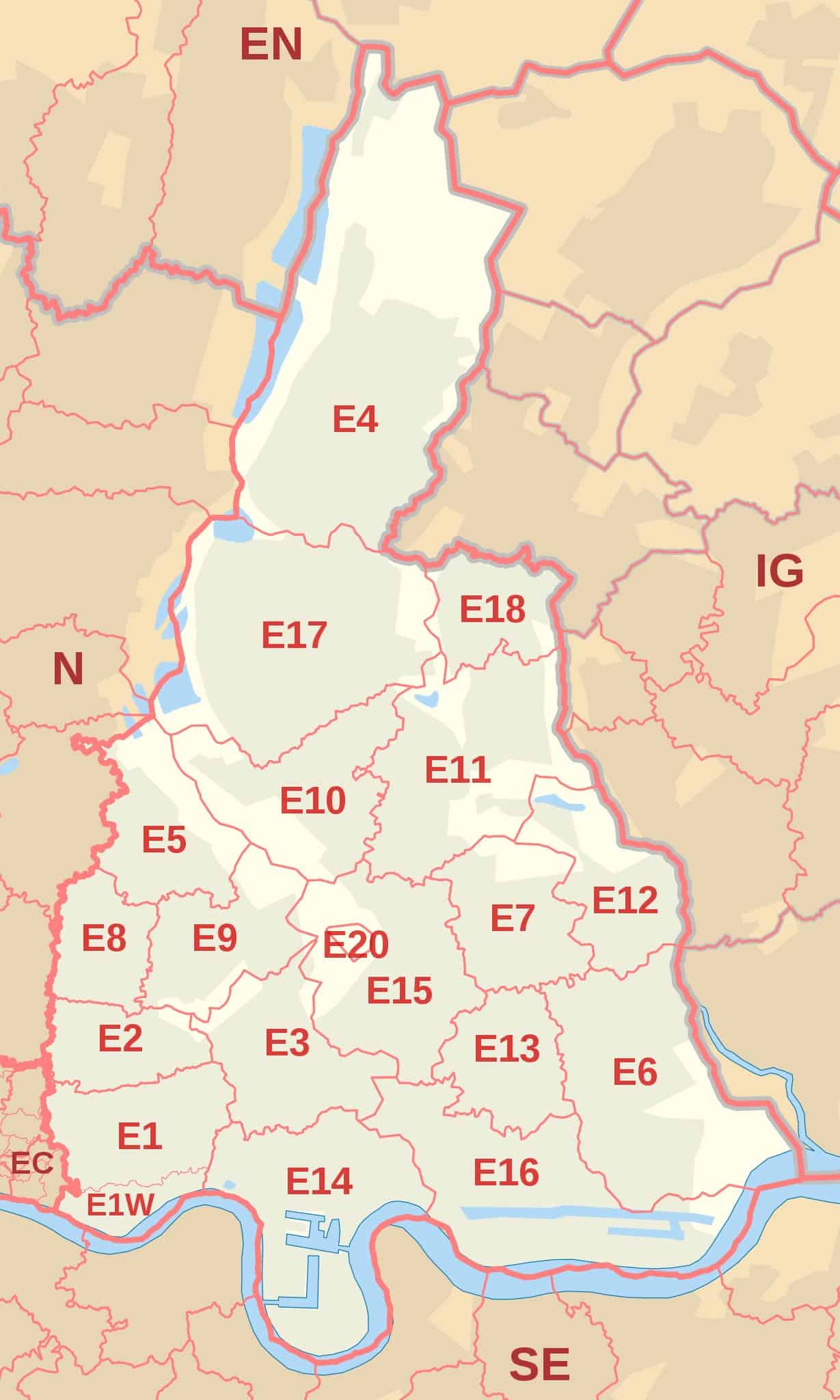 E Postcode Area Map