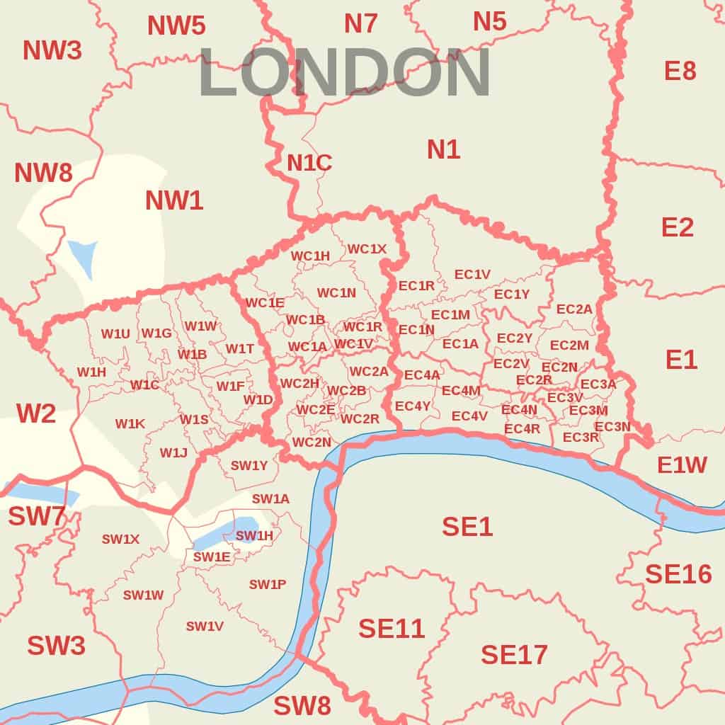 Map Of Postcode Districts In Central London  