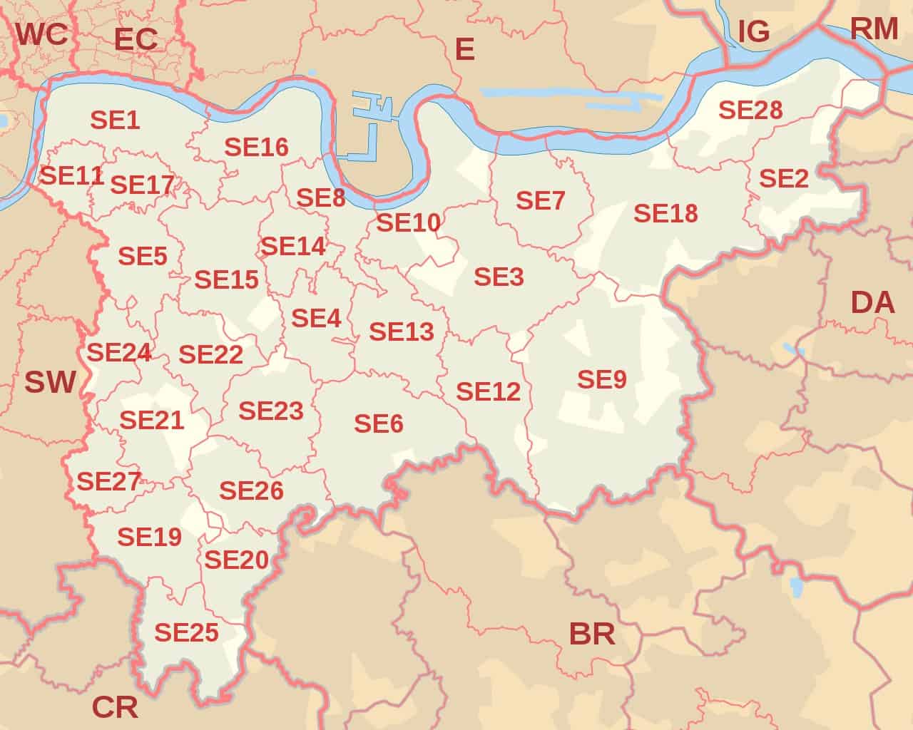 South London Post Codes (Including South West And South East) And Map