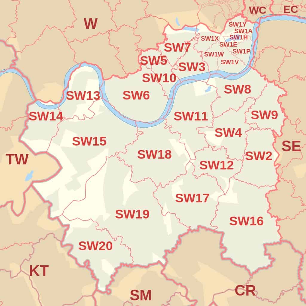 SW Postcode Area Map