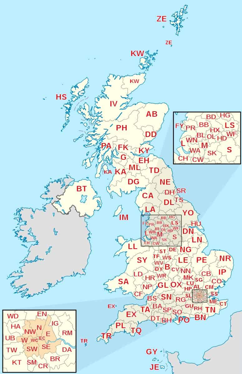British Postcode Area Map